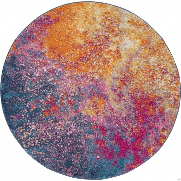 Homeroots 8 ft. Round Abstract Brights Sunburst Area Rug 385383 - main